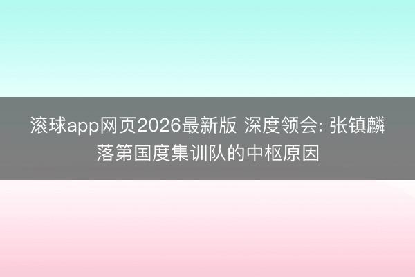 滚球app网页2026最新版 深度领会: 张镇麟落第国度集训队的中枢原因