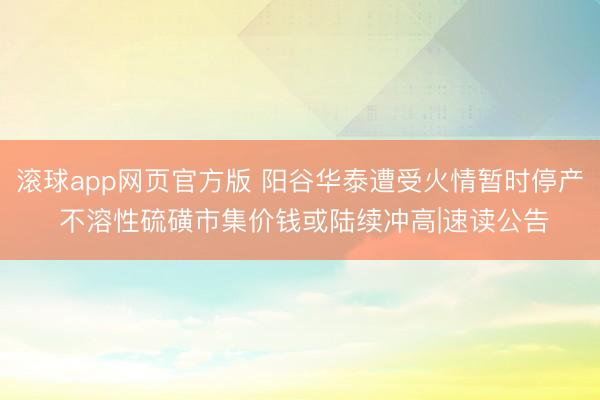 滚球app网页官方版 阳谷华泰遭受火情暂时停产 不溶性硫磺市集价钱或陆续冲高|速读公告