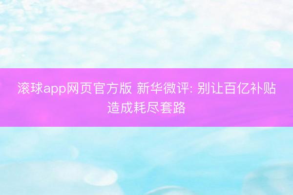 滚球app网页官方版 新华微评: 别让百亿补贴造成耗尽套路